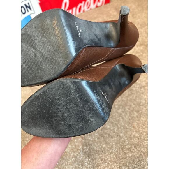 Nine West Leather brown Booties Heels Shoes Lace up Victorian Style Bro SZ 7M - Picture 3 of 8